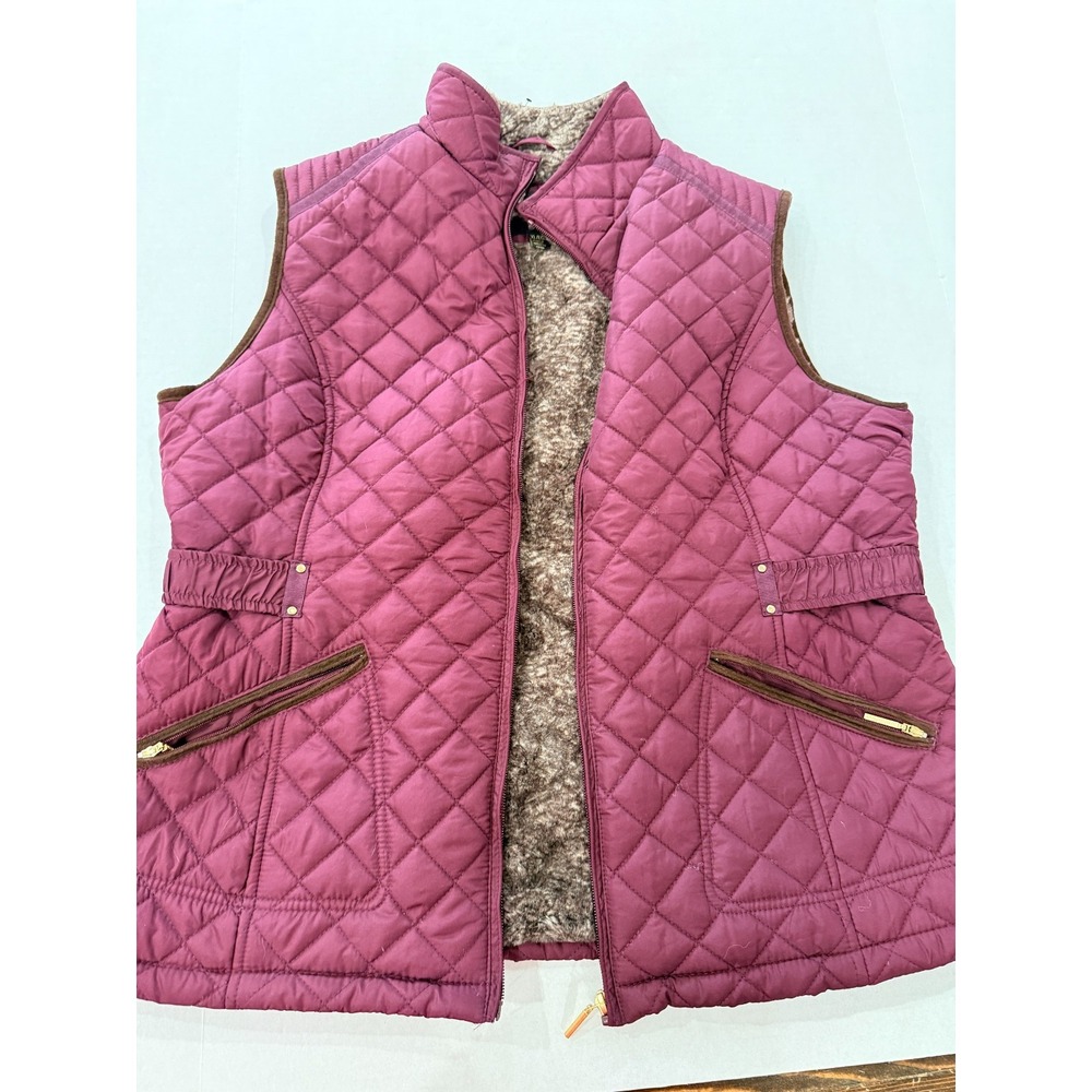 Weatherproof Maroon Quilted Vest Faux Fur Lining Full Zip Size XL Womans NWOT
